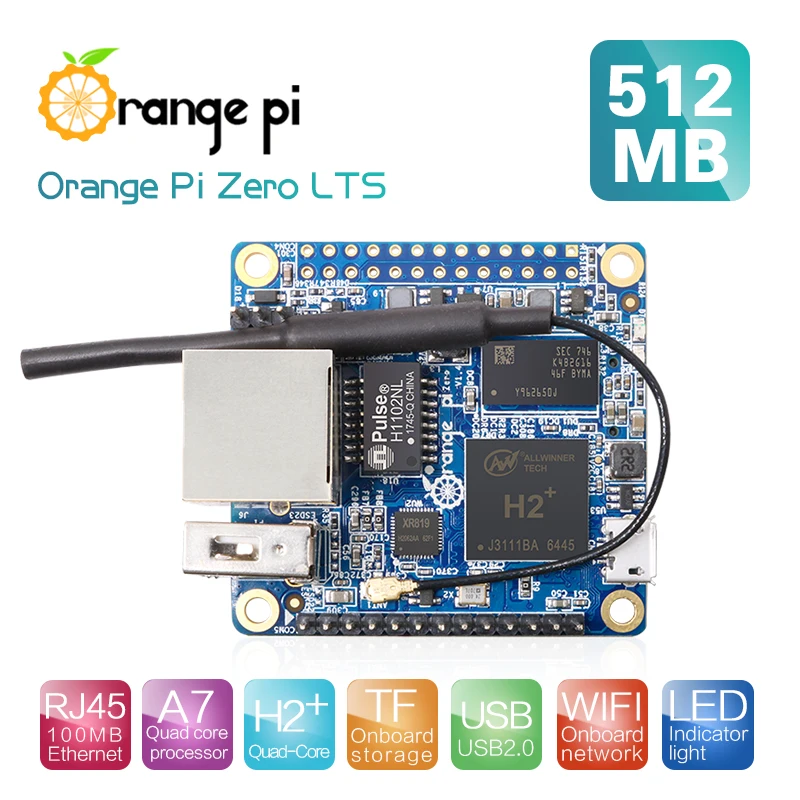 Orange Pi Zero LTS H2 + четырехъядерный процессор с открытым исходным кодом 512