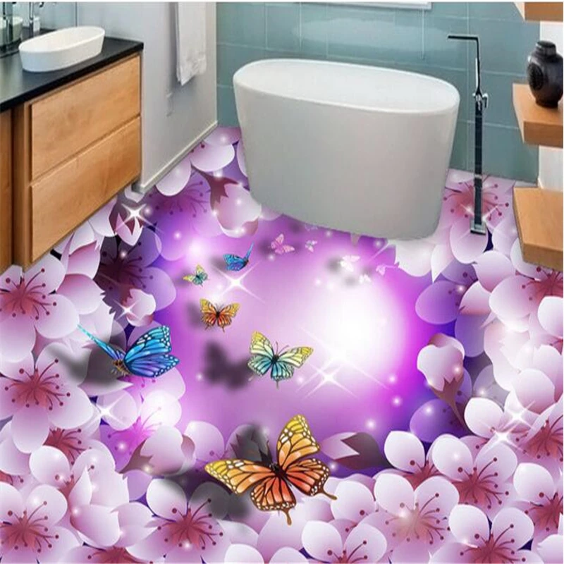 Пользовательские нетканые обои Фантастическая вишня бабочка Летающий моды 3D Пол