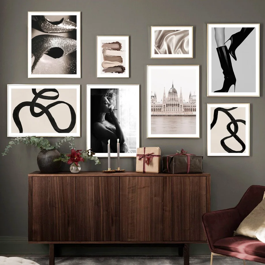 

Budapest Ribbon Soft Silk Smoking Girl Heels Nordic Vintage Poster Wall Art Print Canvas Painting Decor Pictures For Living Room