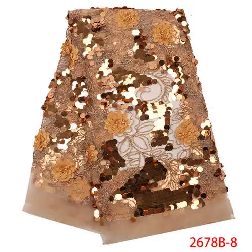 Латунь Свадебные бусы кружевная ткань Африканская кружевная ткань высокое качество кружева 3d Блестки Ткань Embrodiery французское кружево 5 ярдов 2678b - Цвет: Латунь
