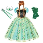 Детский костюм принцессы, бальное платье Анны с коротким рукавом, с цветочным принтом, с короной, аксессуары для парика
