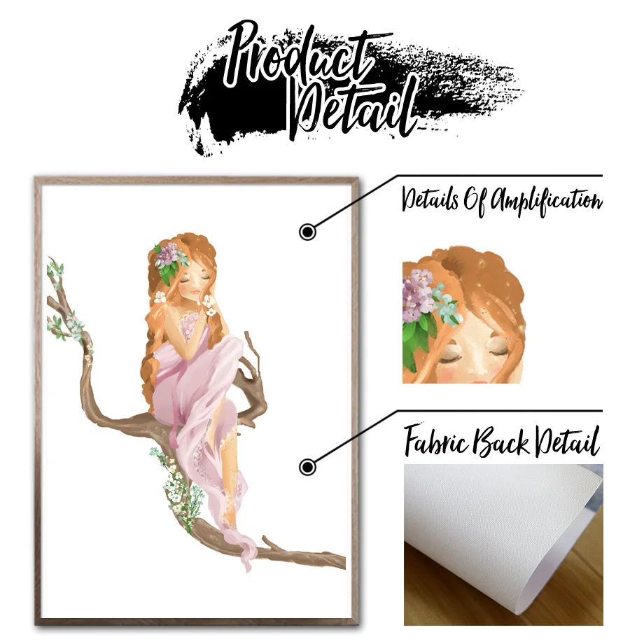 Beauty Girl Flower Wing Bird Tree Rabbit Deer Wall Art Canvas Painting Nordic Posters And Prints Pictures Kids Room Decor | Дом и сад
