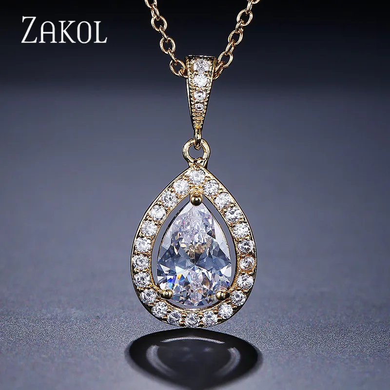 ZAKOL модное прозрачное циркониевое ожерелье с подвеской в виде капли воды