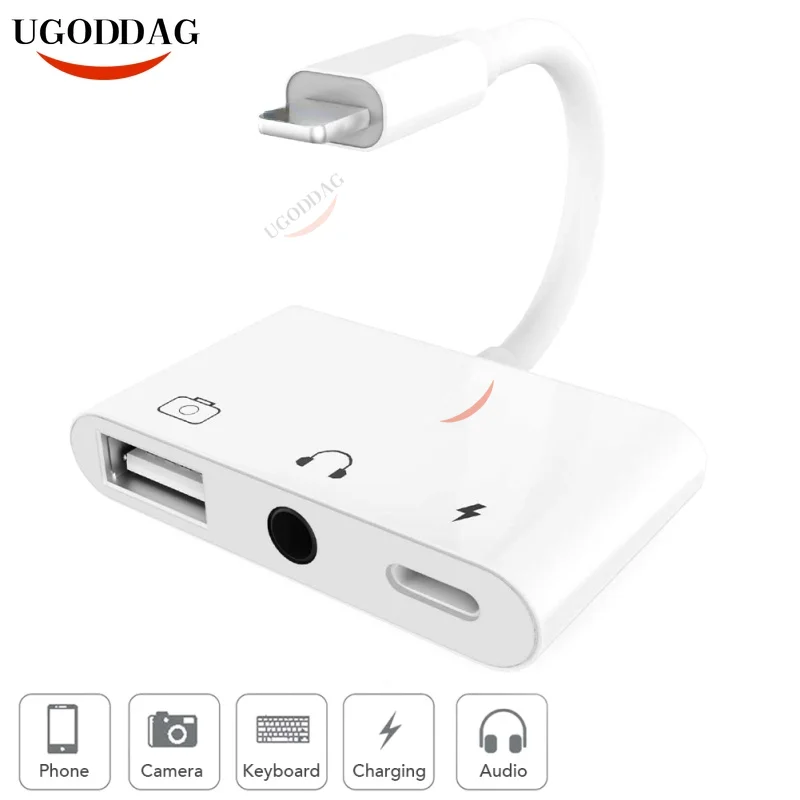 

Адаптер Lightning/USB 3 для камеры, OTG адаптер 3 в 1 для iPhone 12, 11, X Pro, Lightning на аудиоразъем 3,5 мм, разветвитель для зарядки, конвертер