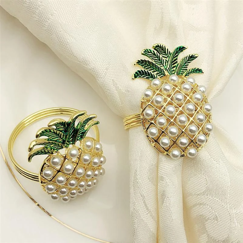 4 Pineapple Alloy Napkin Rings Fashion Crystal Buckle Party Holder Towel | Дом и сад