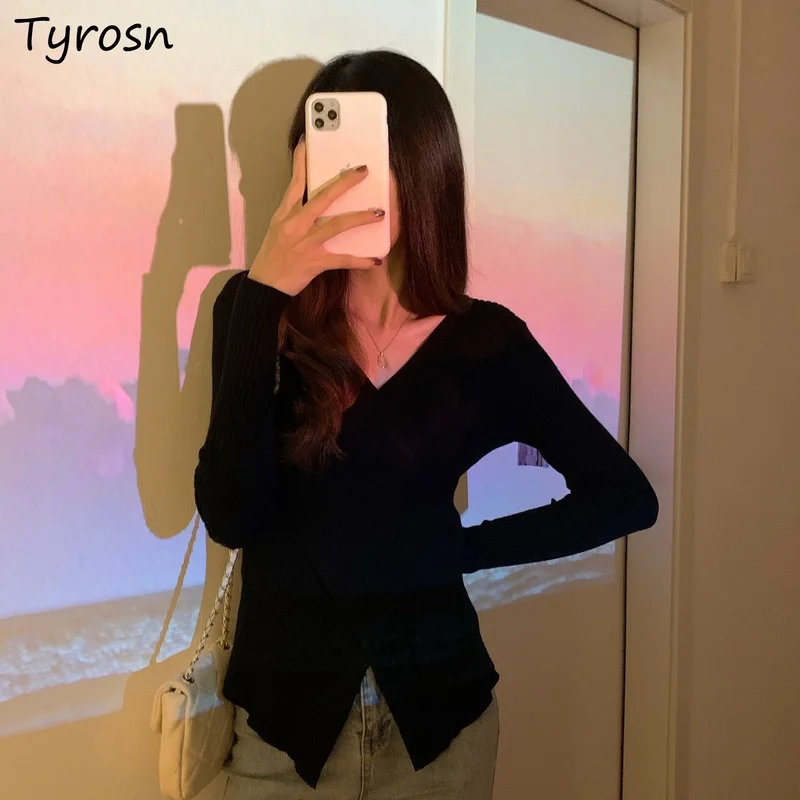

Женские пуловеры нестандартного дизайна, модные корейские свитера для похудения, шикарная уличная одежда с V-образным вырезом, подходящая к...