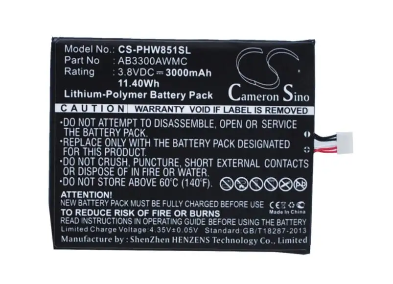 Аккумулятор cameron sino 3000 мАч для мобильного телефона PHILIPS W8510 Xenium AB3300AWMC аккумулятор