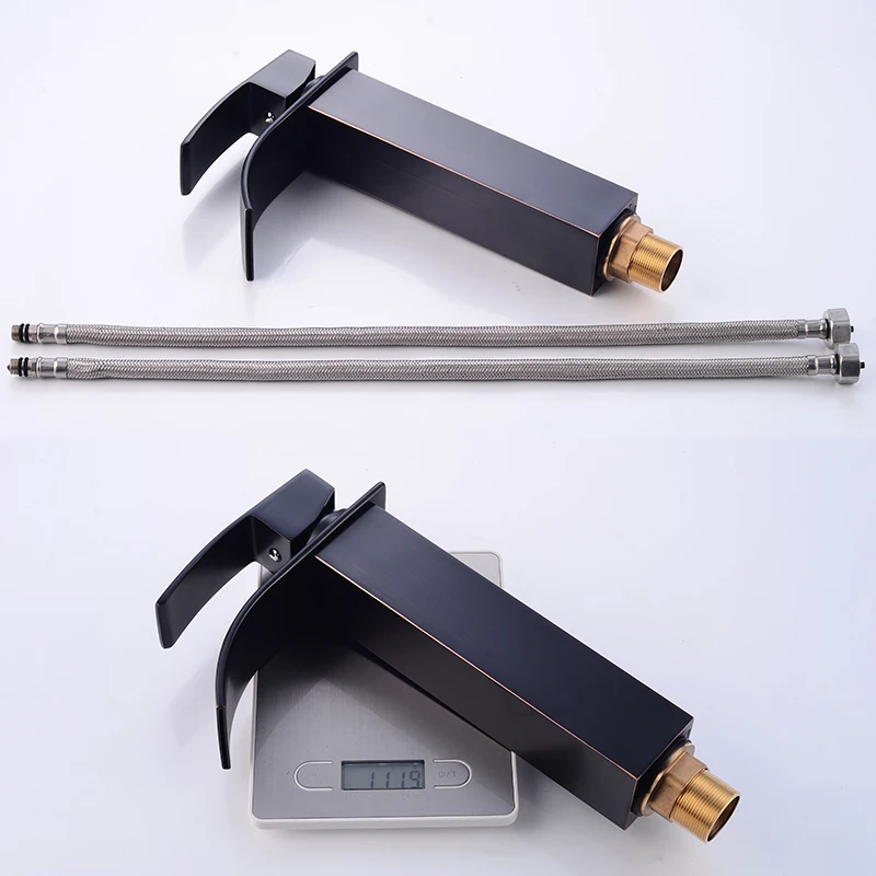 Квадратный высокий смеситель для ванной комнаты античная бронза на палубе