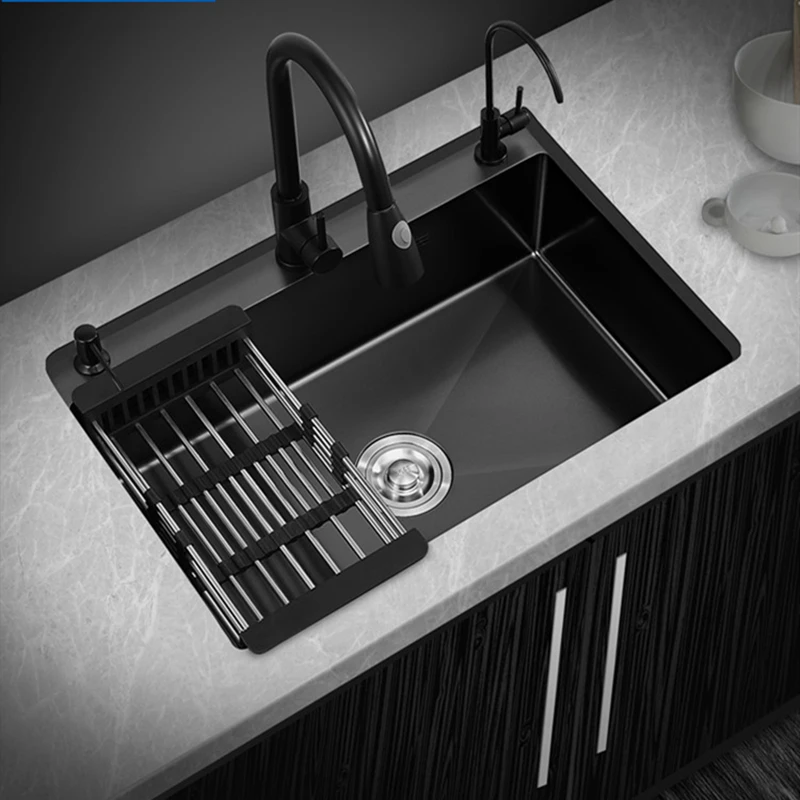 

Нано-раковина кухонная черная с одной чашей, из нержавеющей стали 304