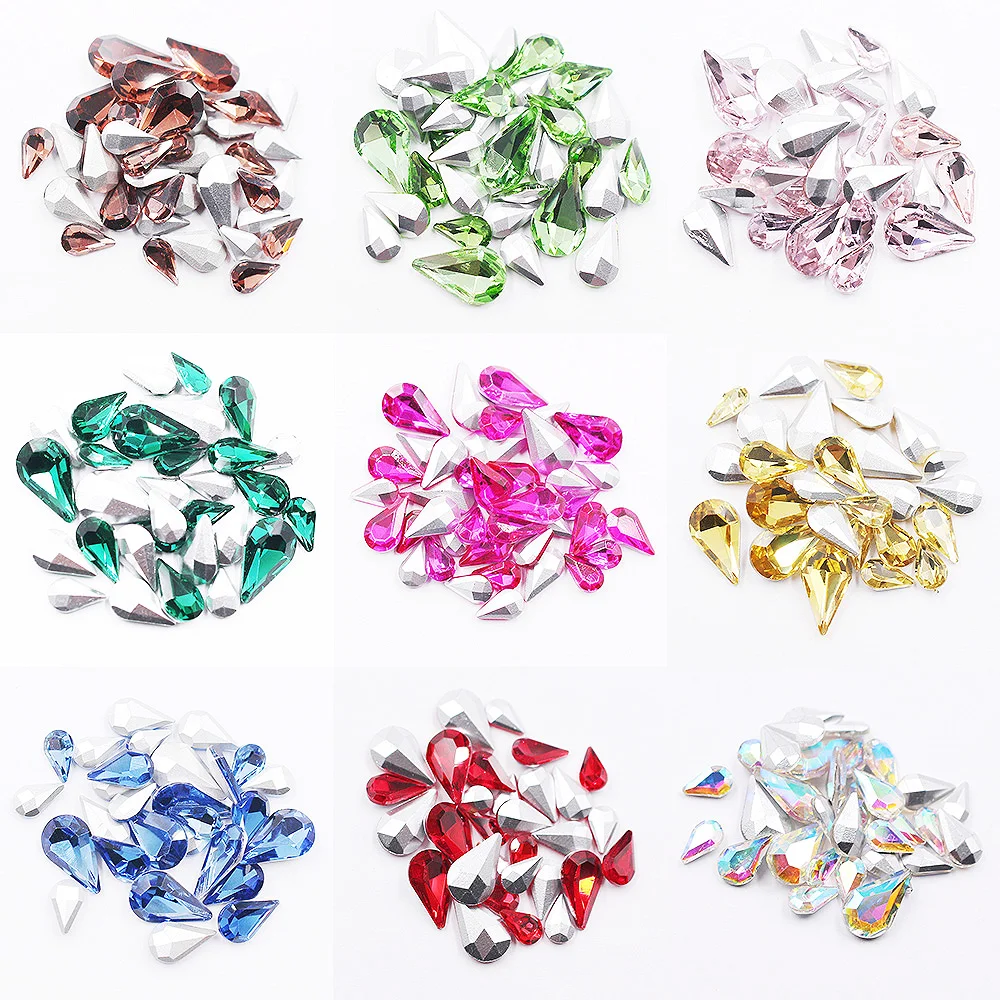 

Hot 10pcs-50pcs Pointback Crystals Strass Glitter Stones Beads Non Hotfix Glue Rhinestones Garment Fabric DIY Gems Glass Beads