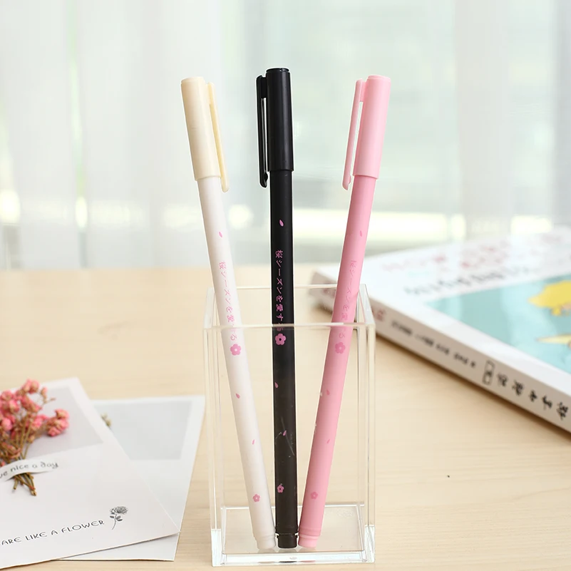 12pcs Japanese Kawaii Sakura Gel Pen Cute Flower Stationary Thing School Office Floral Stationery Girl Gift Pink White Item Pens |