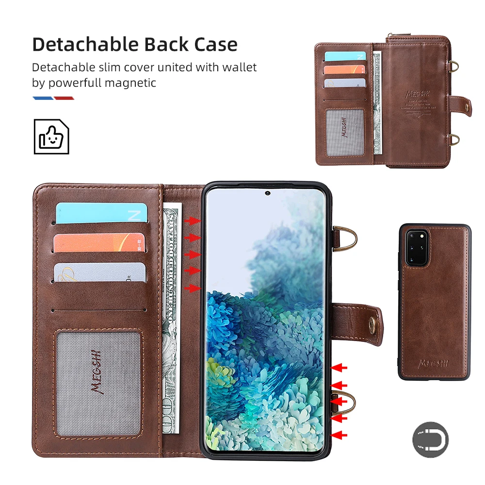 

MEGSHI-020 Separate Detachable wallet Leather phone case for XiaoMi 10 10Pro 5G RedMi Note8 Note9 Note8Pro Note9Pro