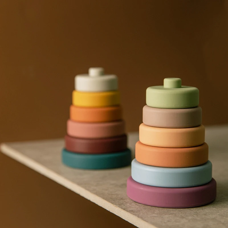 

6pcs Baby Toy Soft Building Blocks Silicone Stacking Blocks Round Shape Silicone Construction Toy Rubber Teethers Montessori Toy