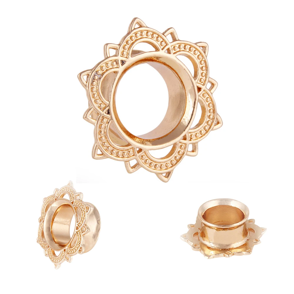 1 шт унисекс цветок лотоса затычки для ушей золотые/серебряные двойные пробки