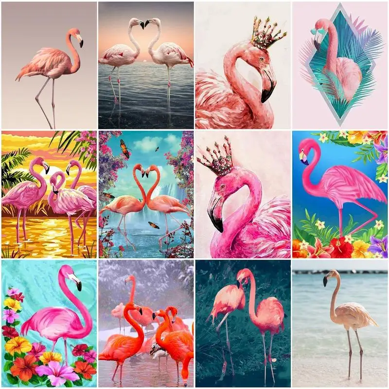 

Flamingos Paint By Number Animals Drawing On Canvas HandPainted Painting Acrylic Pictures By Numbers Adults Kit Home Decoration