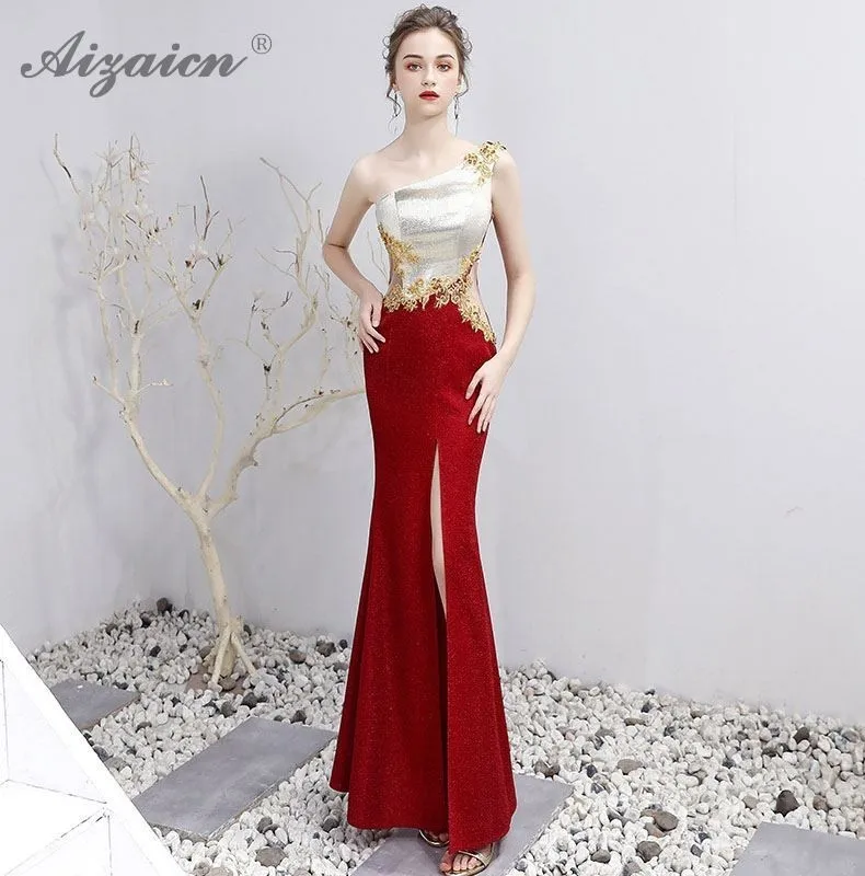 Красные белые роскошные длинные платья русалки Cheongsam современное тонкое платье на одно плечо Qi Pao традиционное китайское вечернее китайское платье-Ципао