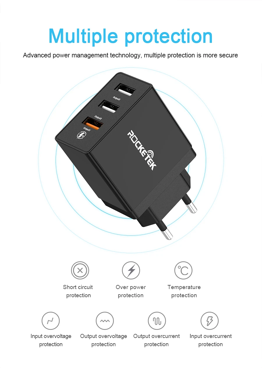 Быстрое зарядное устройство Rocketek 3 USB зарядка 30 Вт QC3.0 2.4A QC Быстрая зарядка мобильного телефона зарядное устройство для iPhone samsung Xiaomi huawei lg