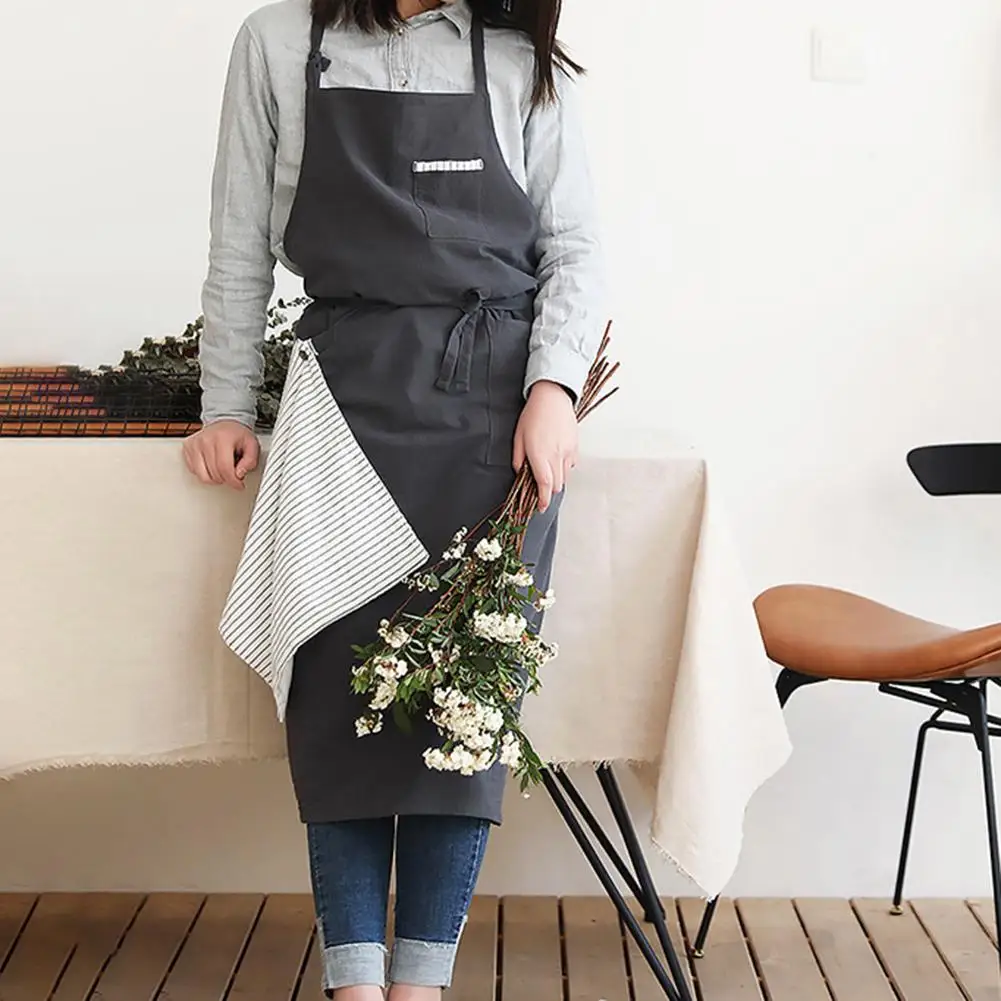 

Fashionable Nordic Japanese Style Cotton And Linen Hand-wiping Apron Kitchen Washed Cotton And Linen Floral Baking Work Clothes