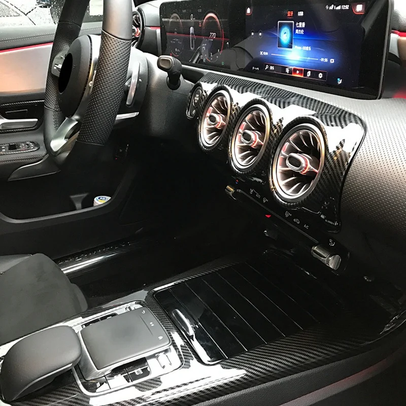 

Для Mercedes Benz A класс W177 A180 2019 2020 Карбон волокно центральной Управление Крышка вентиляционного отверстия кондиционера отделка Панель