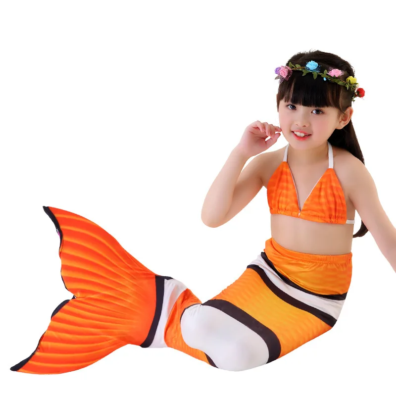 

3PCS Children Swimming Mermaid Tails for Girls Swimsuit Bikini Set Bathing Suit Dress Mermaid Cosplay Costume Can add Monofin