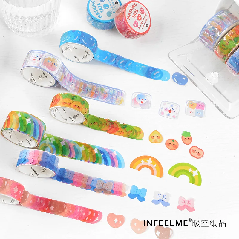 100 Pcs/roll Dot Washi Tape Rainbow Fruits Bow Colors Washi Tape Candy Dot Washi Tape Round Stickers For Card-making Scrapbook