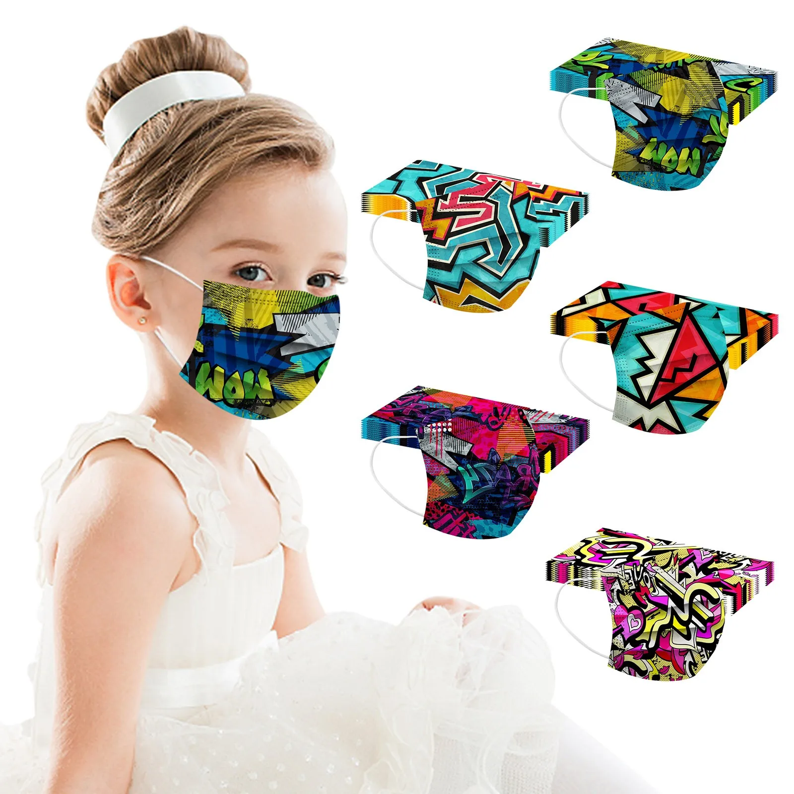 Buy 50pc Children's Mask Anime Graffiti Printing Disposable Face Child Kids 3ply Thick Breathable Mascarillas Niño on