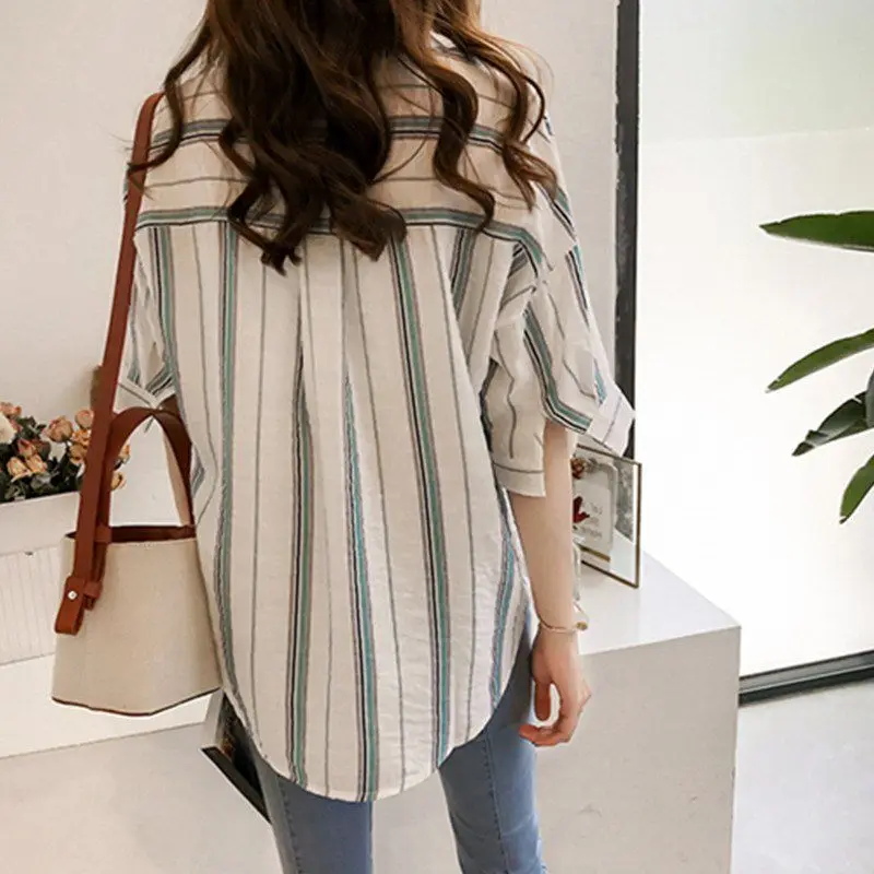 

Striped Shirts Spring Autumn Women Loose Shirts Office Lady Style Womens Shirts Batwing Sleeves Blouse Plus Size S1