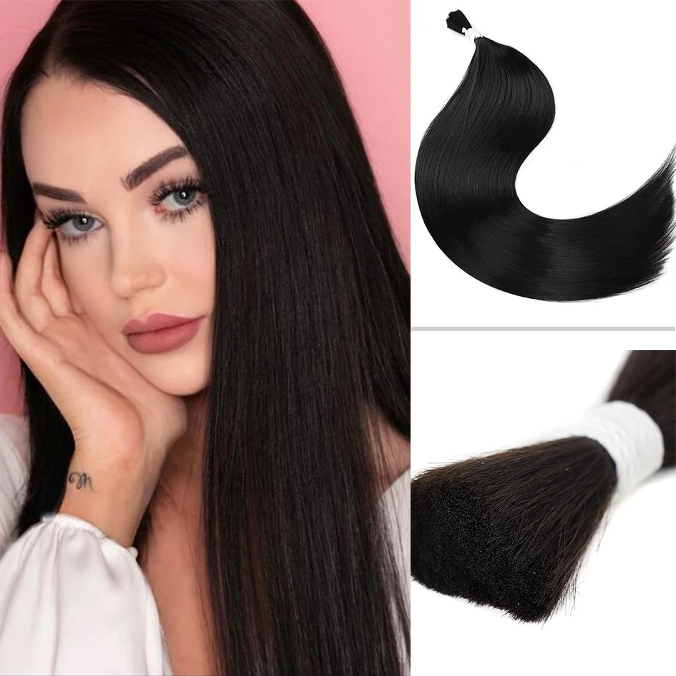 

Synthetic Straight Bulk Hair Bundles Extensions Braiding 28 Inch Long Blonde 613# No Weft Soft Silk Oraganic Fake Hair Wholesale
