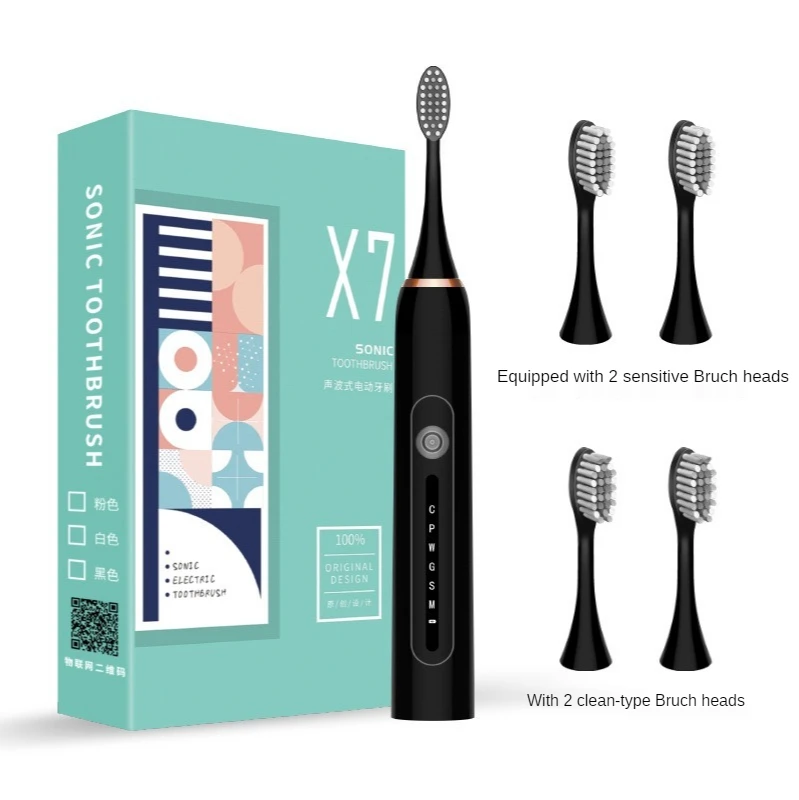 

Sonic Electric Toothbrush Adult Timer Brush 6 Mode Rechargeable With 4 Teeth HeadsTooth Brushes Replacement Heads Set