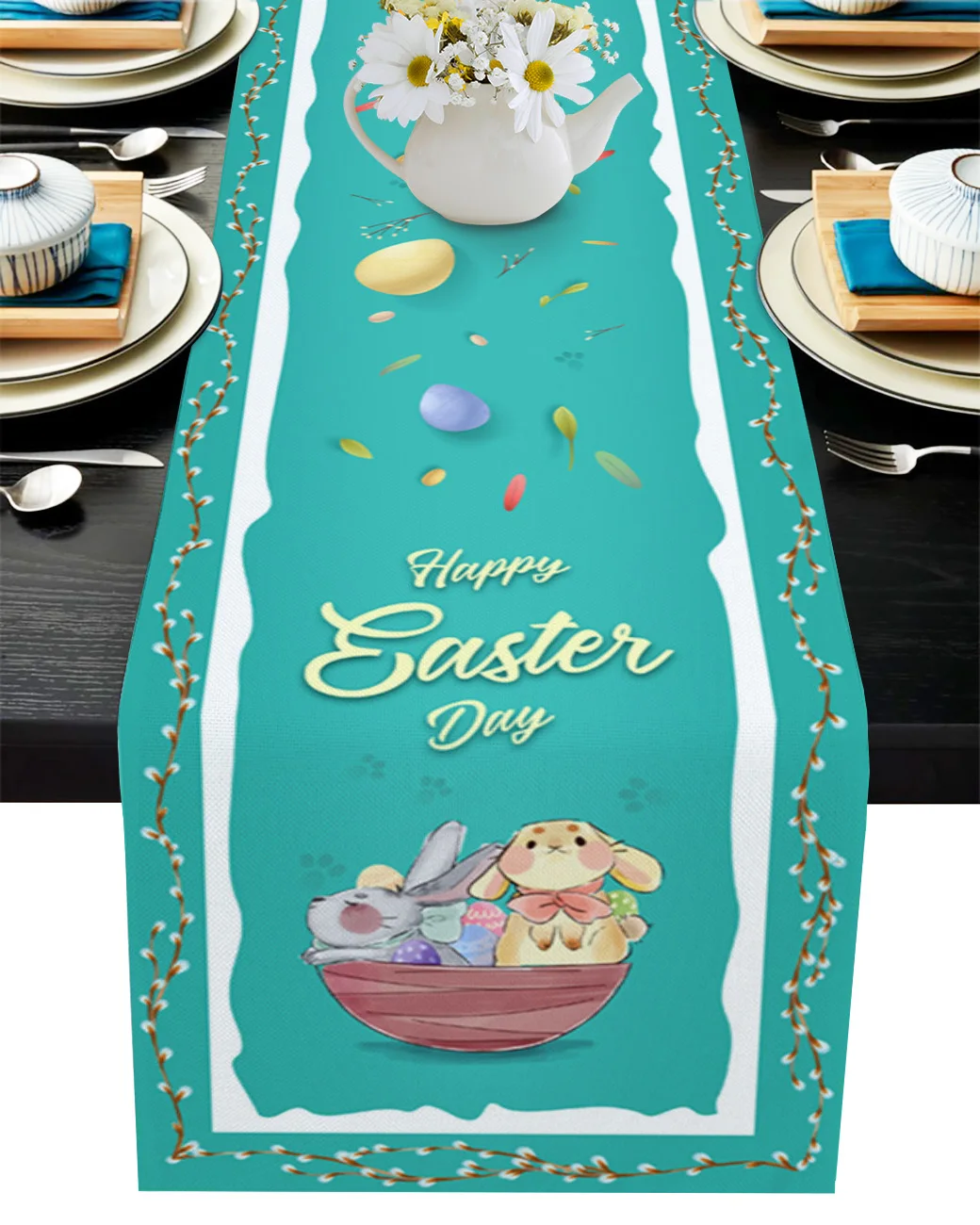 

Happy Easter Bunny яйцо Настольная дорожка дома украшение кухонного стола скатерть и салфетки Свадебная настольная дорожка Настольная дорожка