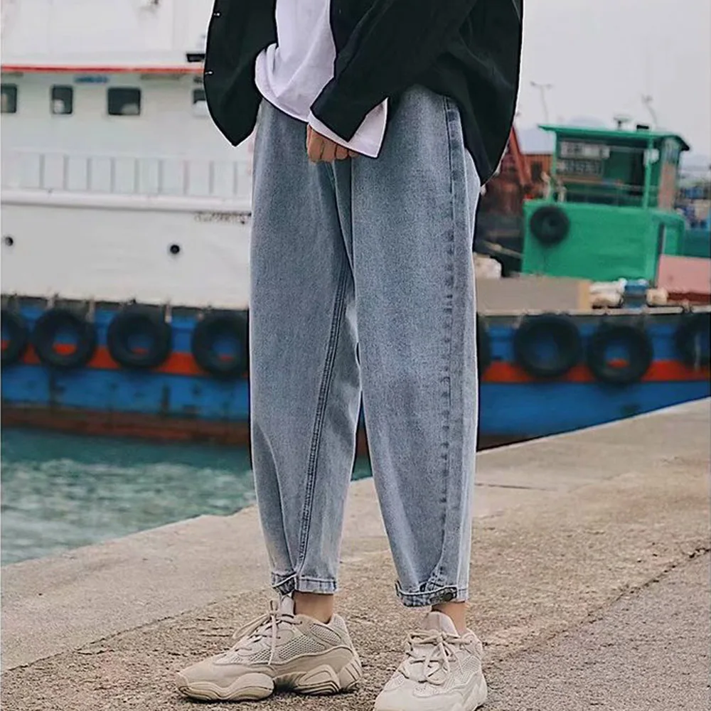 

Spring and Autumn 2021 Simple Jeans Men's Loose Straight Leg Solid Color Harlan Pants Men's Korean Style Trendy Cropped