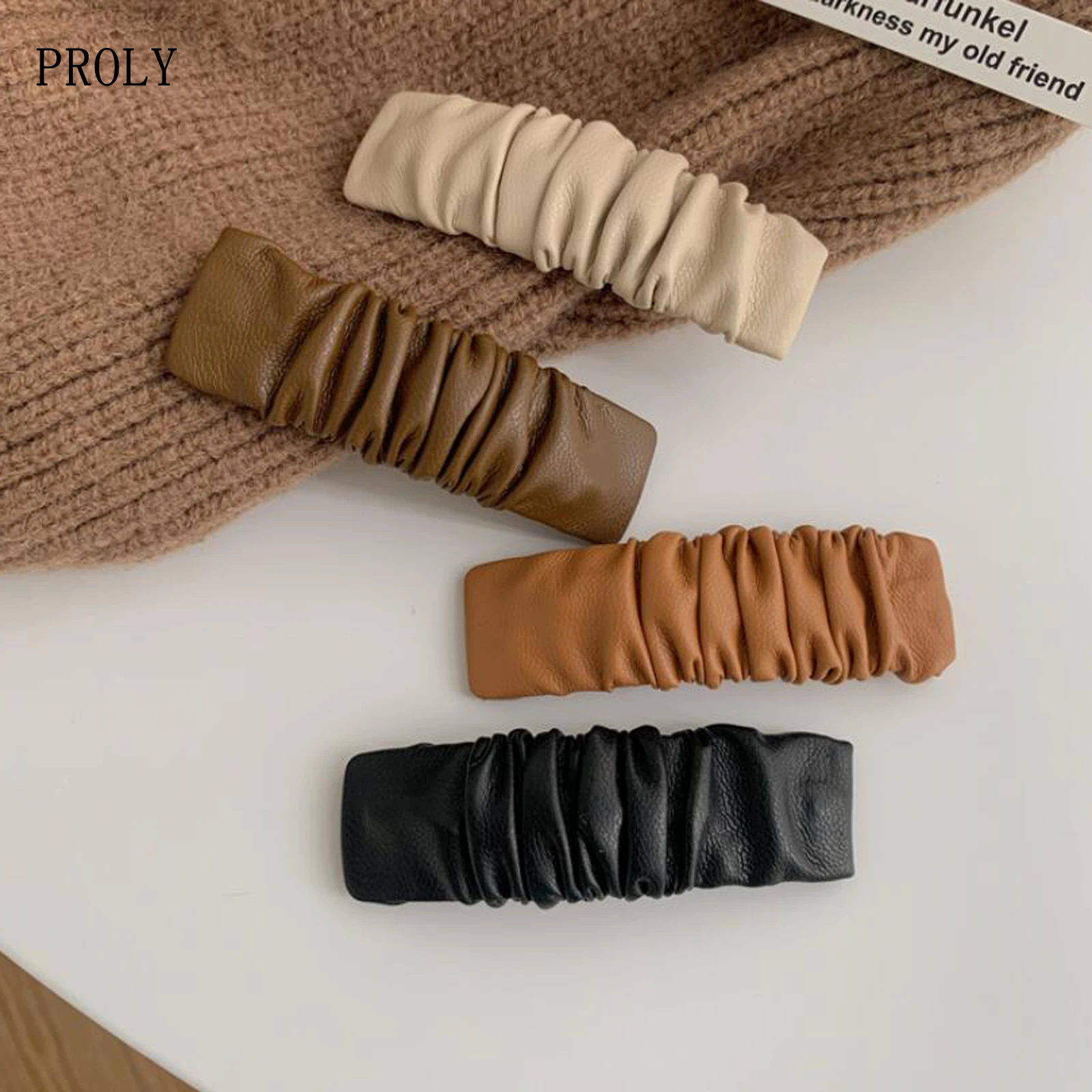 

2 шт./Лот Новые Модные женские заколки для волос PROLY плиссированные заколки из искусственной кожи однотонные головные уборы для девочек опто...