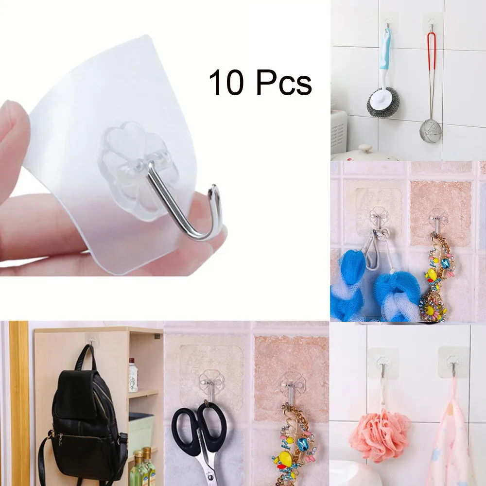 10PCS прочная прозрачная самоклеящаяся двери стены Вешалки присоски Настенные