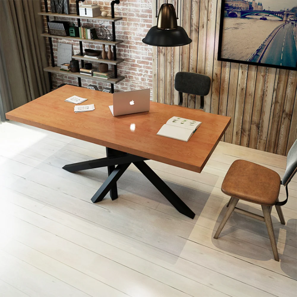 Nordic solid wood office conference table simple long work computer wrought iron skeleton can be customized |