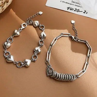 

2021 Summer Vintage Love Tassel Bracelet INS Style Niche Exquisite Silver Jewelry For Women