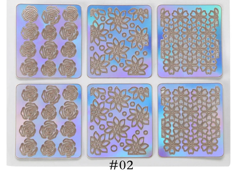 6/12/24 Sheets/lot DIY 3D Hollow Laser Sticker ForNail Art Stencil Gel Polish Nail Vinyl Tip Transfer Guide Template Nail Decals