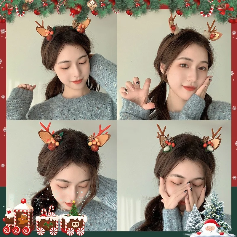 

Origin Summer Christmas Elk Soft Pluffy Gifts Barrettes for Women Snowflake Bowknot Fabric Red Green Ball Hair Accessories