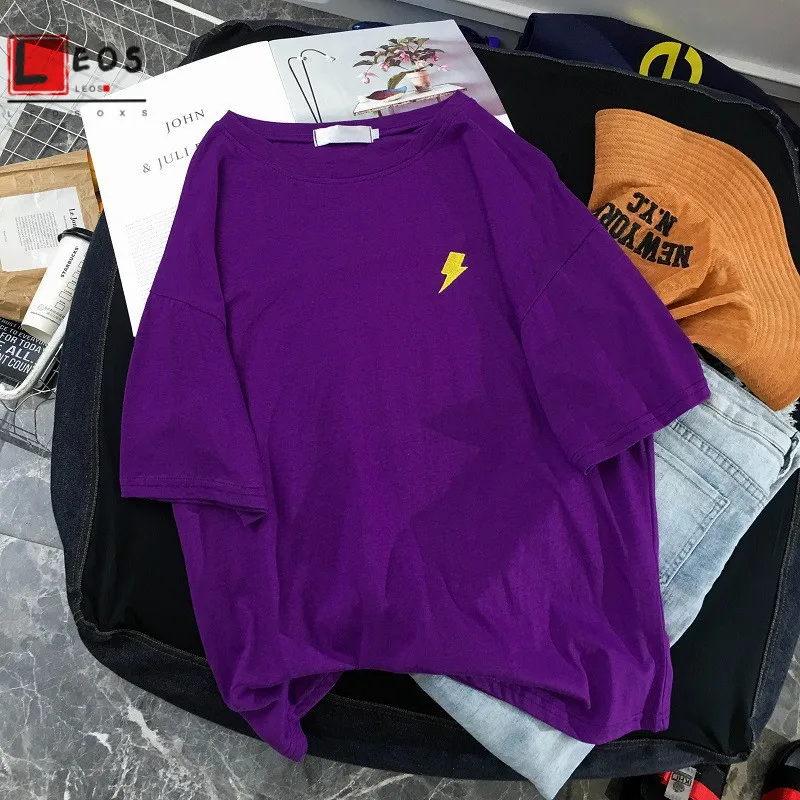 harajuku weather embroidery Women t shirt cartoon Loose All-match summer Short Sleeve Simple Kawaii Candy colors tshirt | Женская одежда