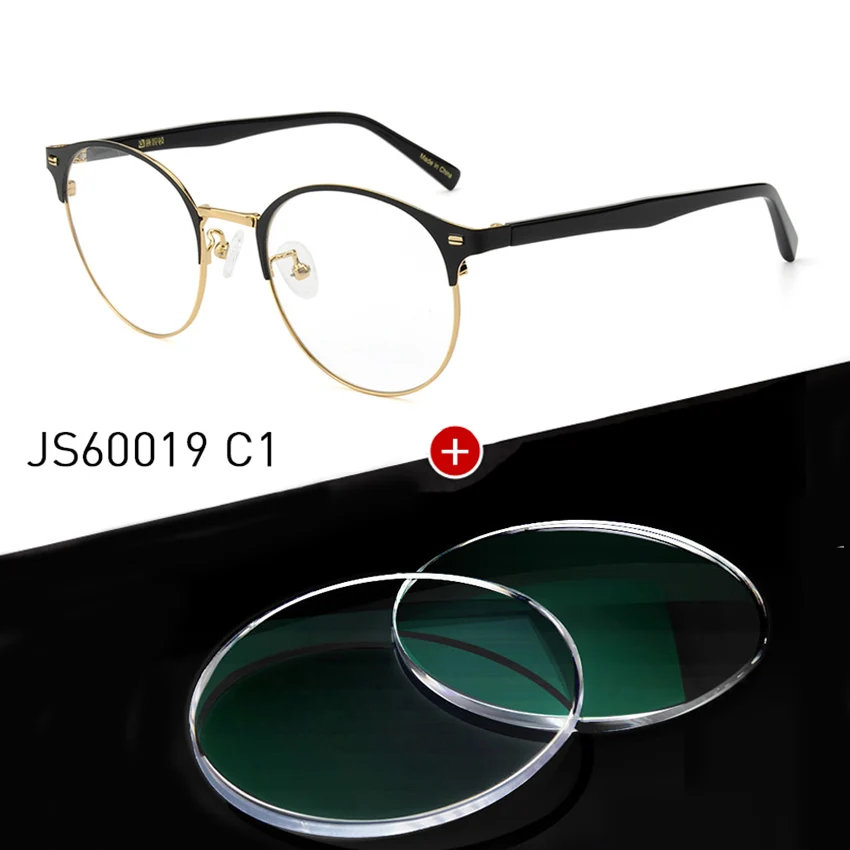 C1 with lenses Голубое световое блокирующее компьютерное стекло для мужчин и женщин, круглое Оптическое стекло для близорукости, голубое световое игровое стекло с/из диоптрий, очки для компьютера, Очковые линзы при близорук JS60019 - Цвет оправы: C1 with lenses