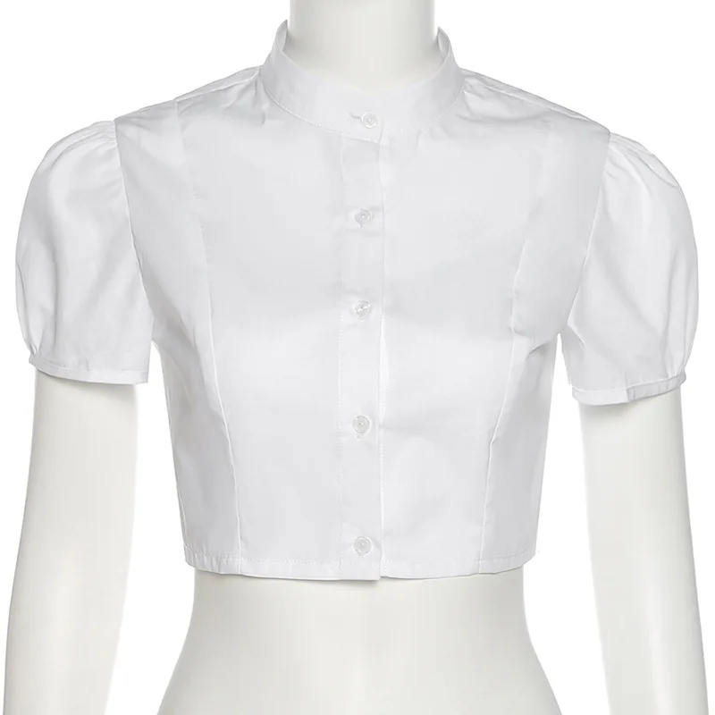 

Casual T-Shirt Sexy Slim 2021 Women Street Round Neck Single Breasted Pure Color Navel Stitching Cardigan Summer Fashion New