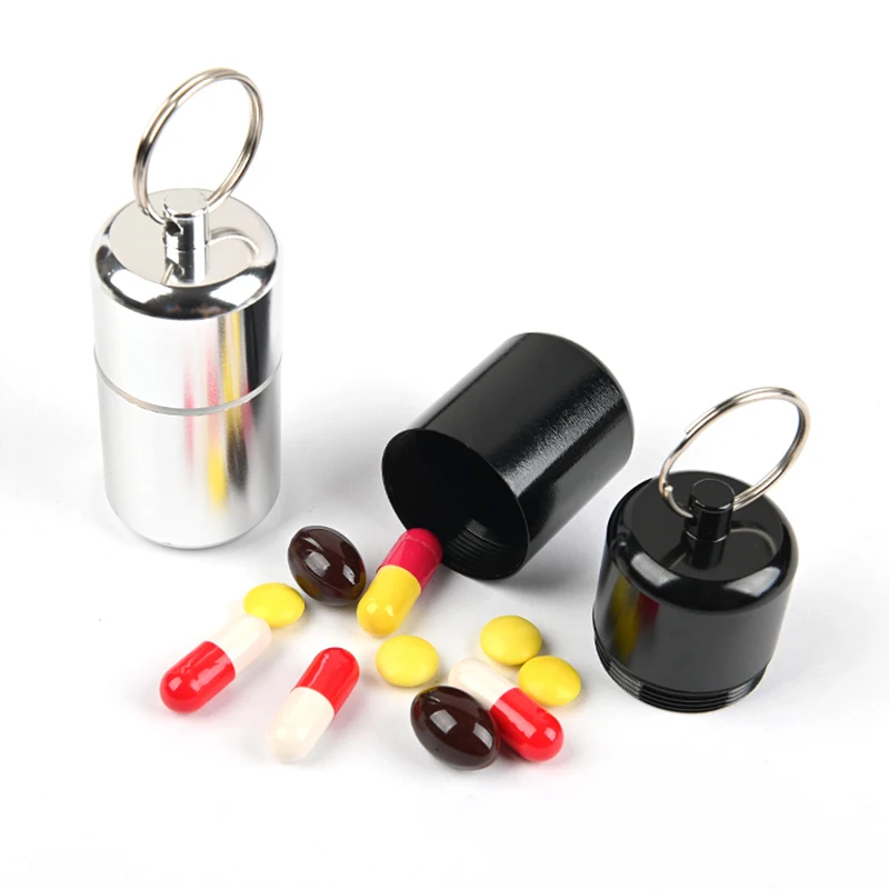 

Mini Aluminium Pill Case Portable Pill Box Container Carry Bottle Case Keychain