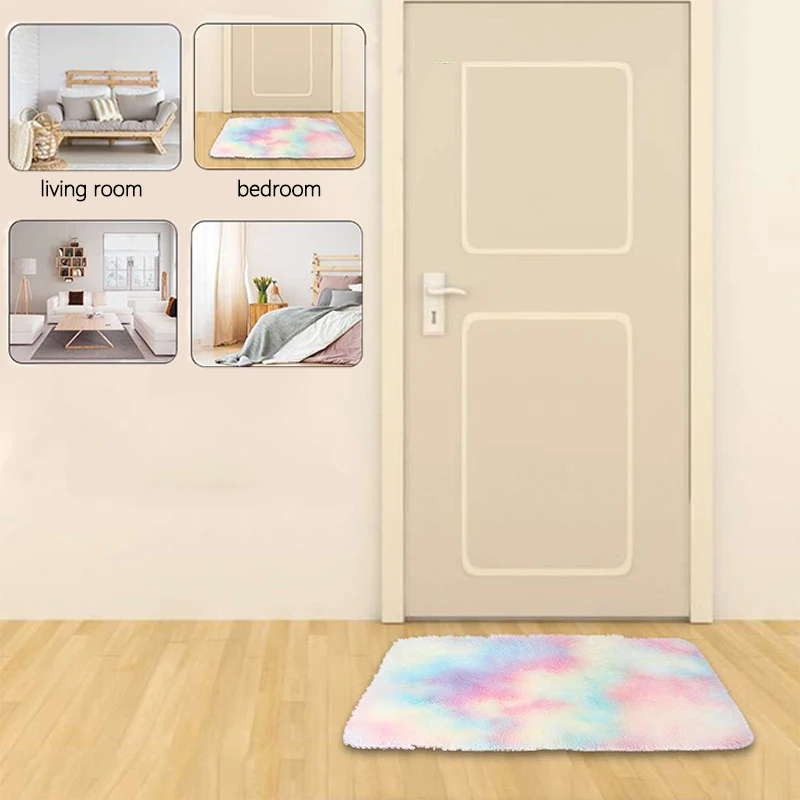 

Fluffy Soft Floor Carpet Rainbow Colors Anti-slip Mat Living Room Bedroom Sofa Chair Rugs Kids Room Plush Dyeing Carpet