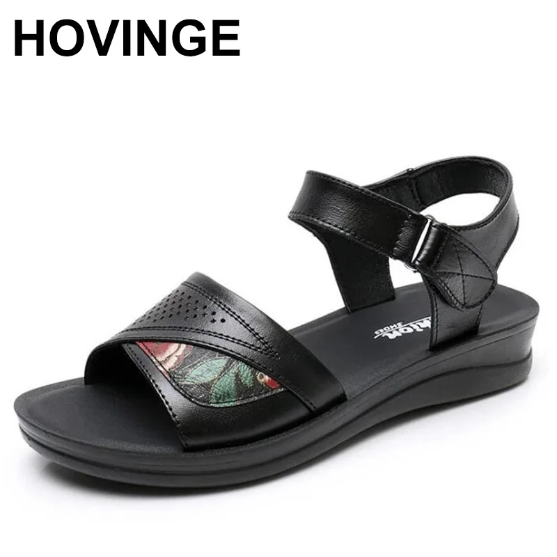 

Сандалии HOVINGE женские на мягкой подошве, модные кожаные босоножки без застежки, удобные тапочки для пожилых людей, большие размеры, лето 2021
