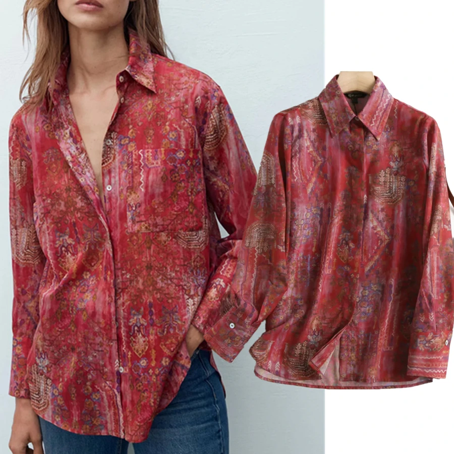 

Dave&Di England Style Vintage Paisley Floral Printing Casual Blouse Women Autumn Cotton Blusas Mujer De Moda 2022 Shirt Tops
