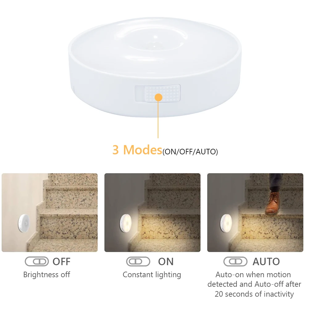 

4Pcs LED Motion Sensor Night Light USB Rechargeable Magnetic Bedroom Wall Lamp Stairs Intelligent Body Light Sensor Lamp