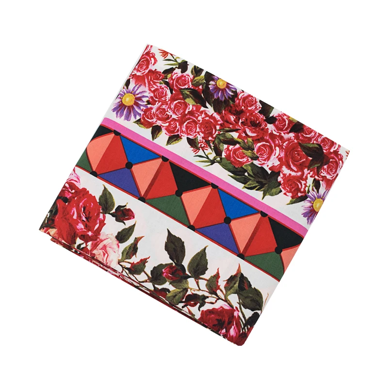 Ткань из чистого хлопка с красным геометрическим принтом Для платья ткани