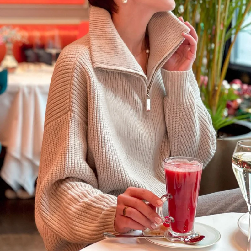 Зимний женский пуловер свитер Женская водолазка на молнии отложной мягкий