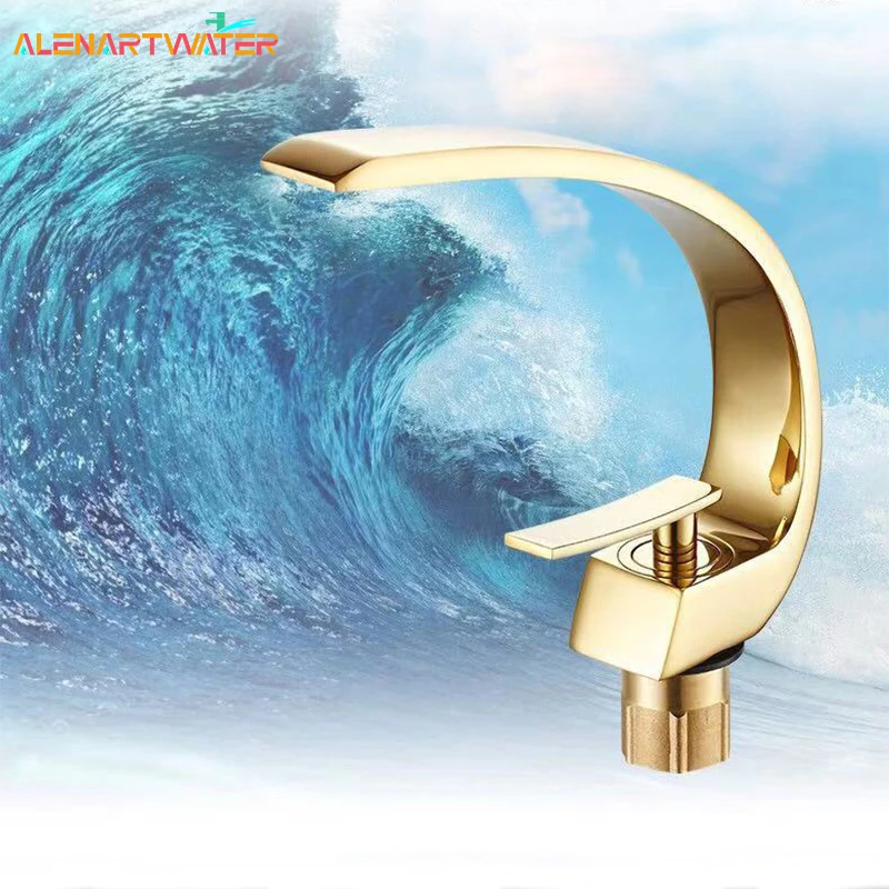 

Bathroom Basin Faucet Deck Mount Washing Sink Cold and Hot Water Mixer Tap Creative Curved Mixers
