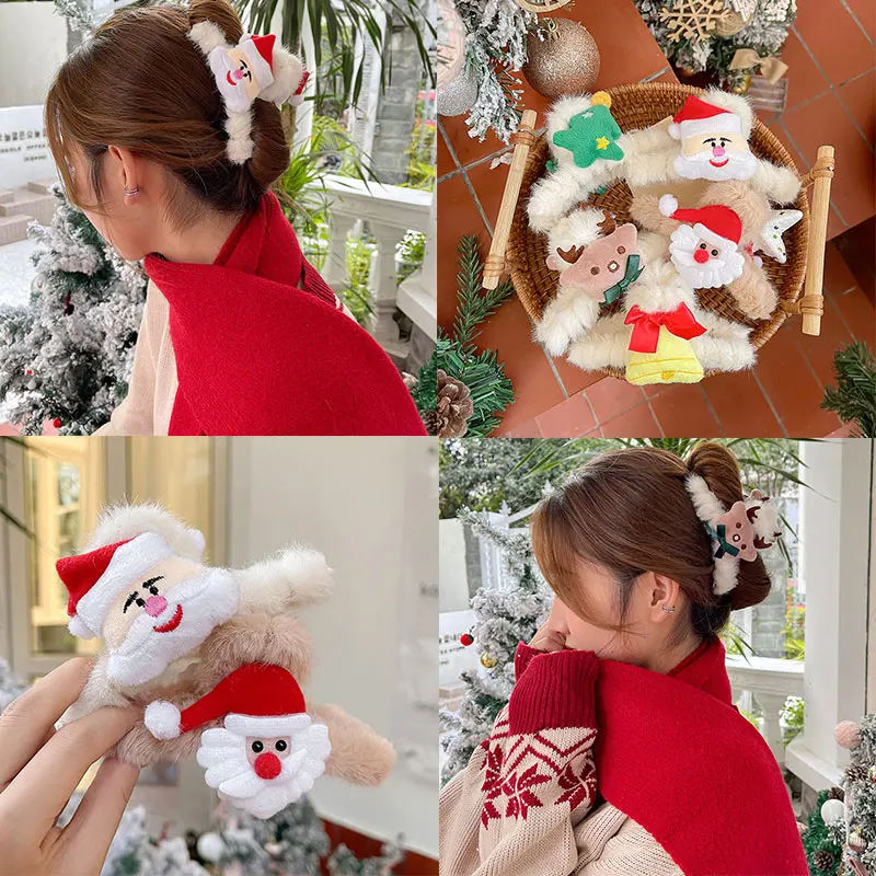 

Santa Claus Plush Hair Claw Clip aux Fur Geometric Hairpins Ponytail Hair Clip Kawaii Hair Clip Hair Crab Clip Hair Accessories