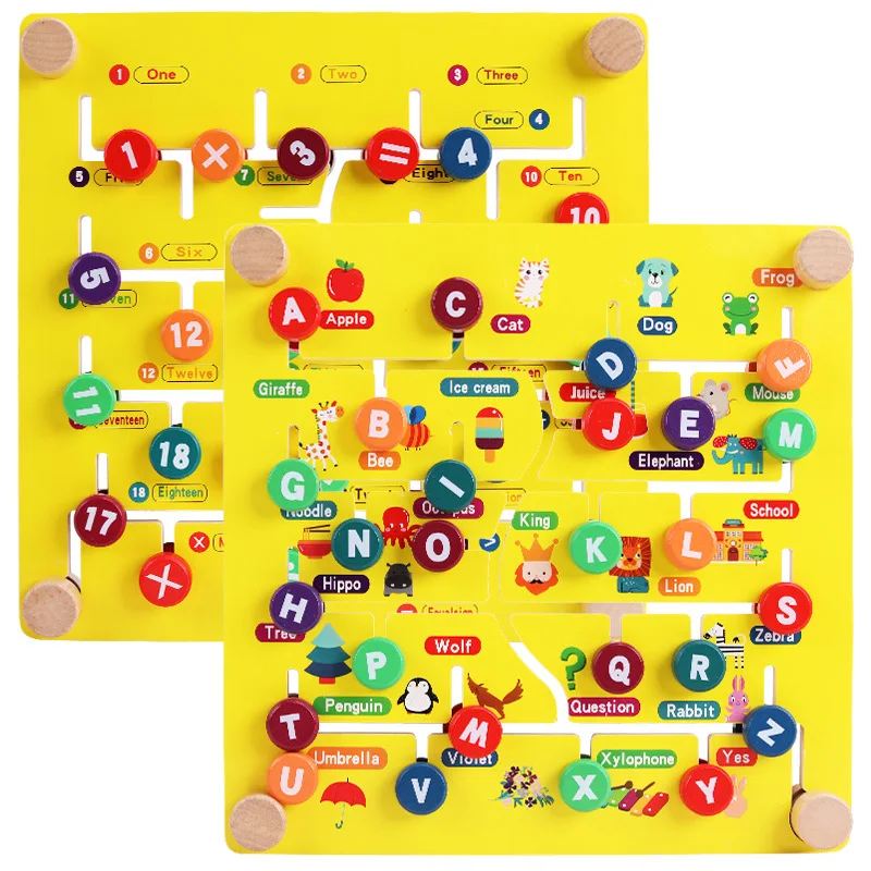 

Children Montessori Wooden Toys Maze Slide Puzzle Jigsaw Board Animal Digital Shape Match Interactive Game Early Educational Toy